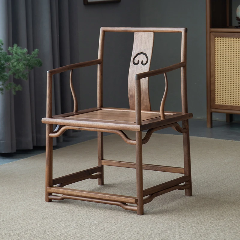 新中式太师椅三件套实木官帽椅黑胡桃木圈椅组合茶椅主人椅