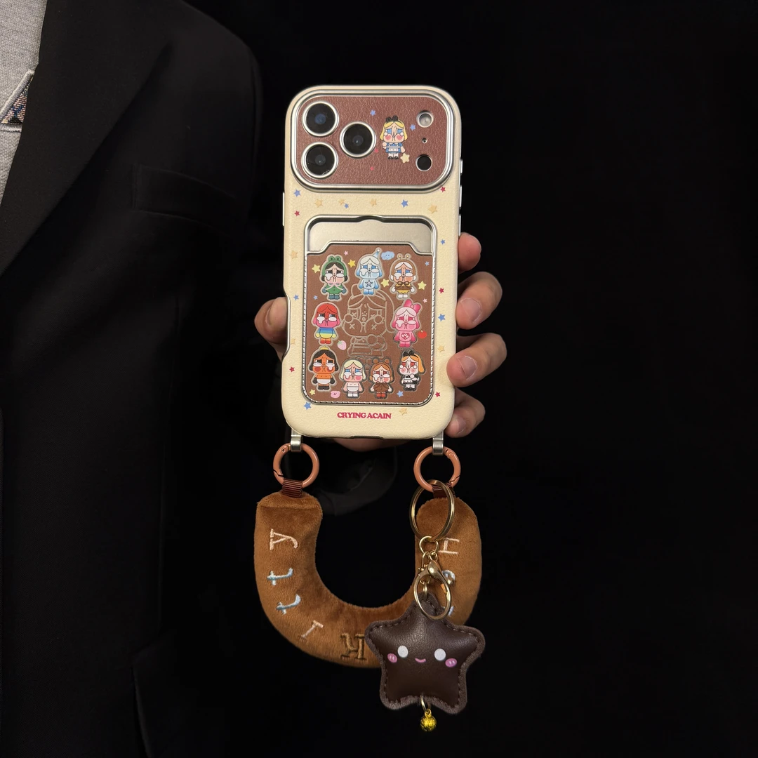 波点贴皮哭娃大视窗卡包16适用苹果17promax手机壳iPhone15防摔14