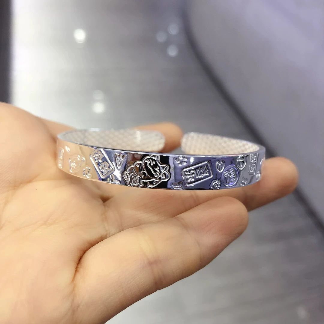 足银手镯 999.9纯银A42吉言银手镯国风气质开口纯银手镯送礼物