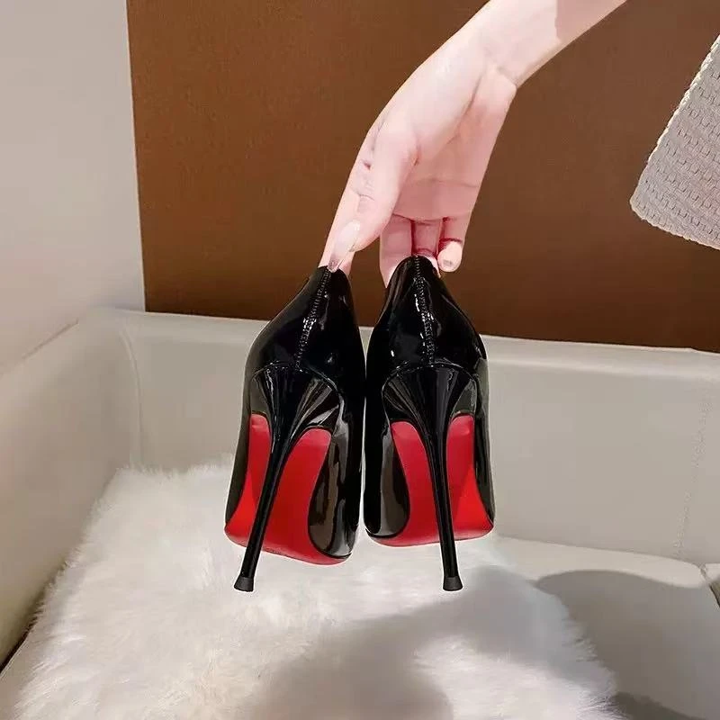 【7-10cm】新款2025年红底气质高跟鞋时尚百搭漆皮细跟浅口单鞋爆款