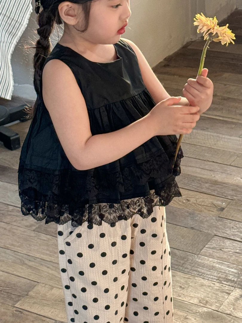 儿童无袖上衣2025夏季新品韩版童装女童高级感洋气蕾丝双层娃娃衫