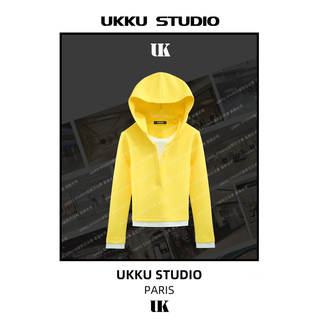 小文【UKKUSTUDIO】网红修身气质显白重磅连帽卫衣513477