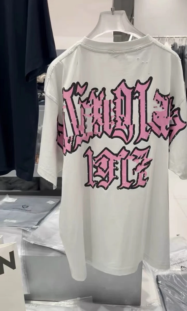 诗歌兰正品2025新款背后粉色字母大阪棉质T上衣女生韩系ins衣服