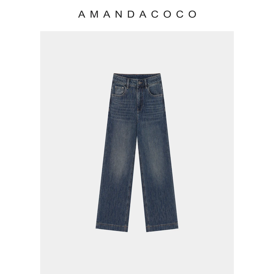 AMANDACOCO茜茜丨月落星河～高定重工满天星烫钻直筒牛仔阔腿裤