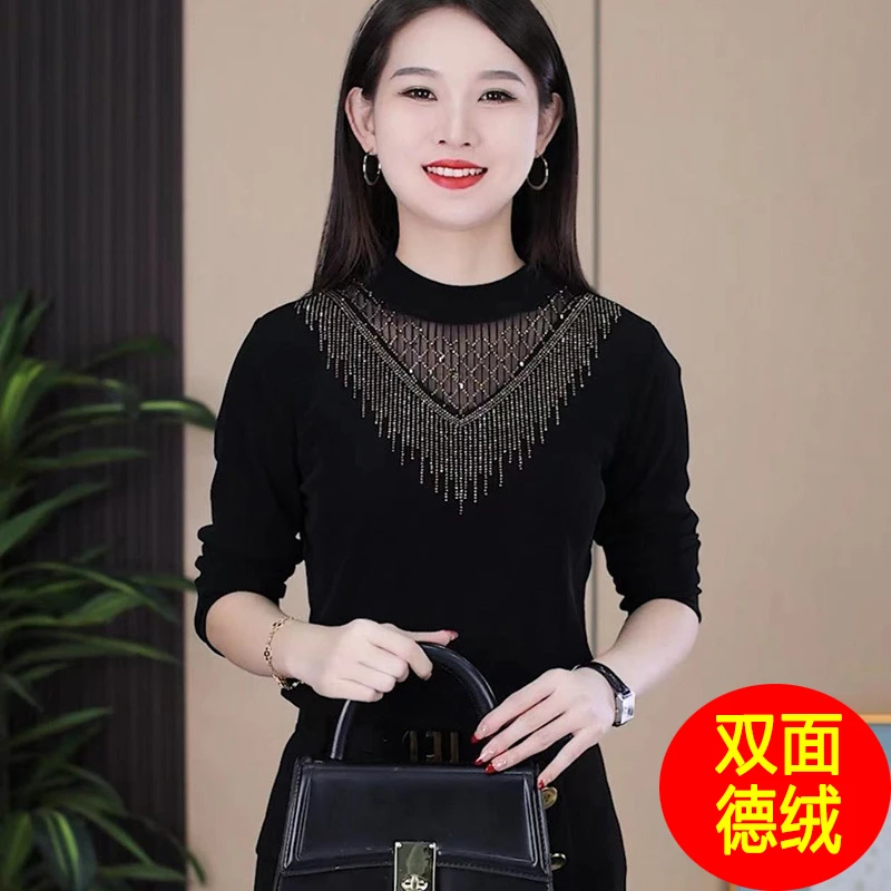 【双面德绒】洋气打底衫黑色半高领百搭上衣大码遮肚子气质减龄长袖