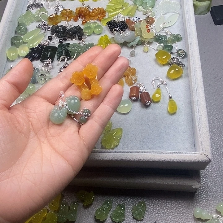 小***喵蛇纹石玉未镶嵌挂件耳饰耳环项链