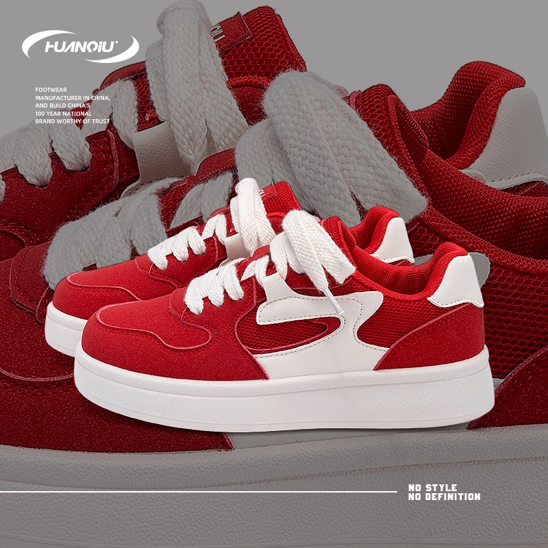 环球复古红色板鞋女爆款2025冬季网面透气女鞋新款潮流百搭小白鞋