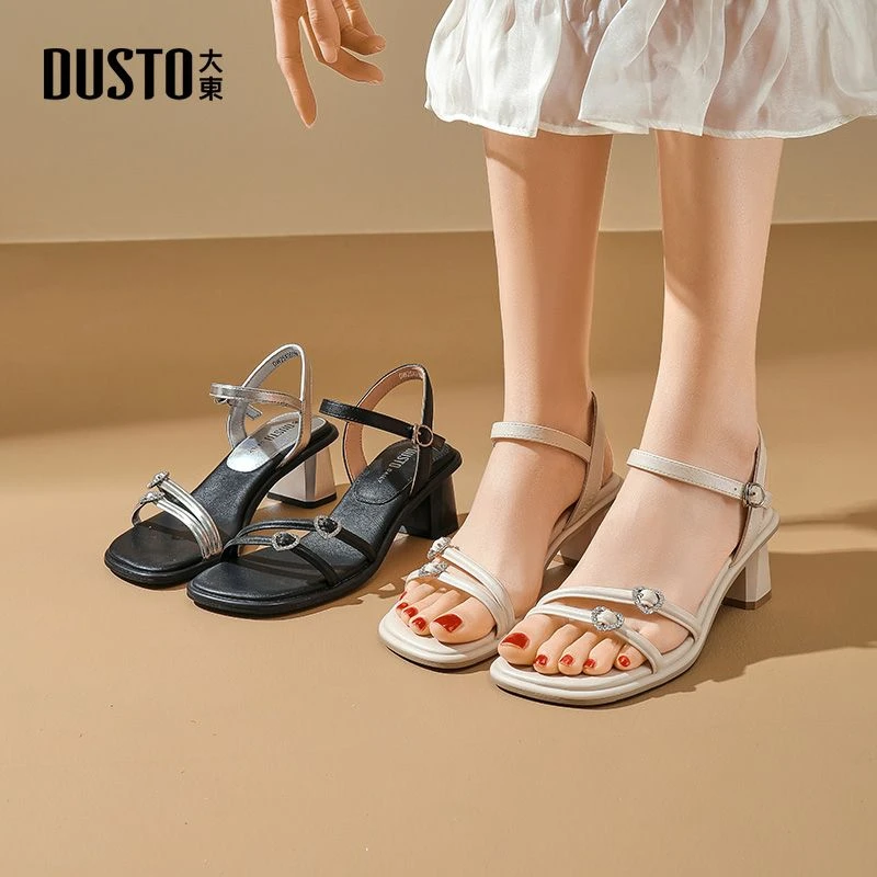 大东高跟凉鞋女夏季爆款一字扣方头女鞋轻奢小众百搭时装鞋子0007