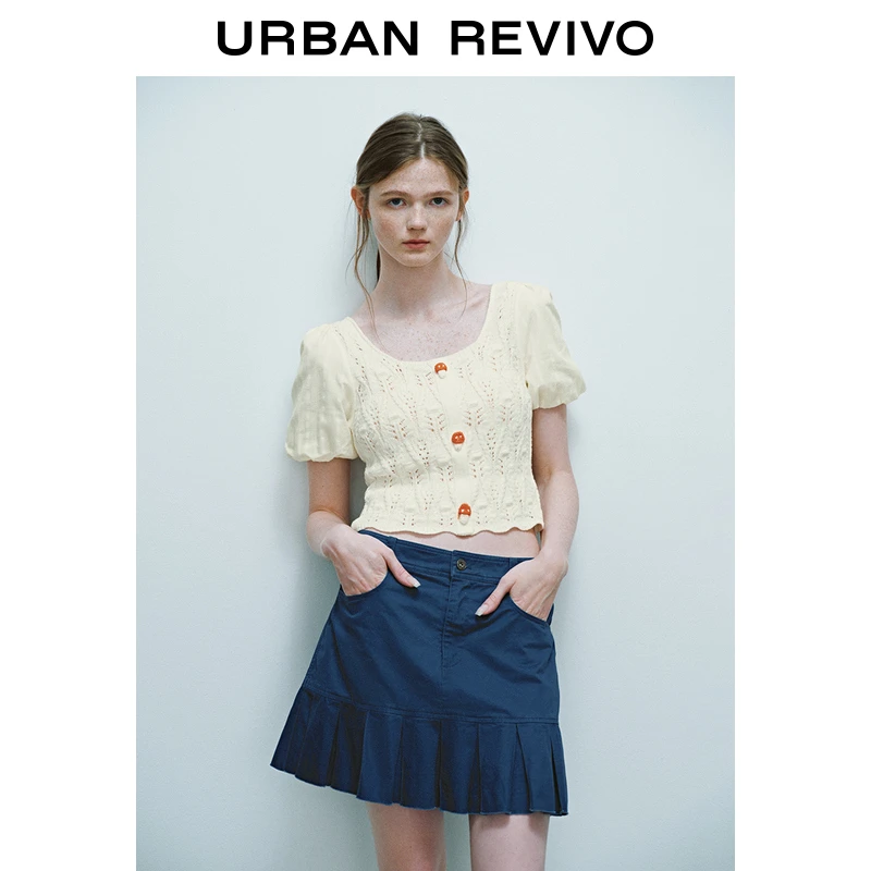 UR2025秋季新款女装时尚氛围感肌理镂空短袖针织衫UYY950044