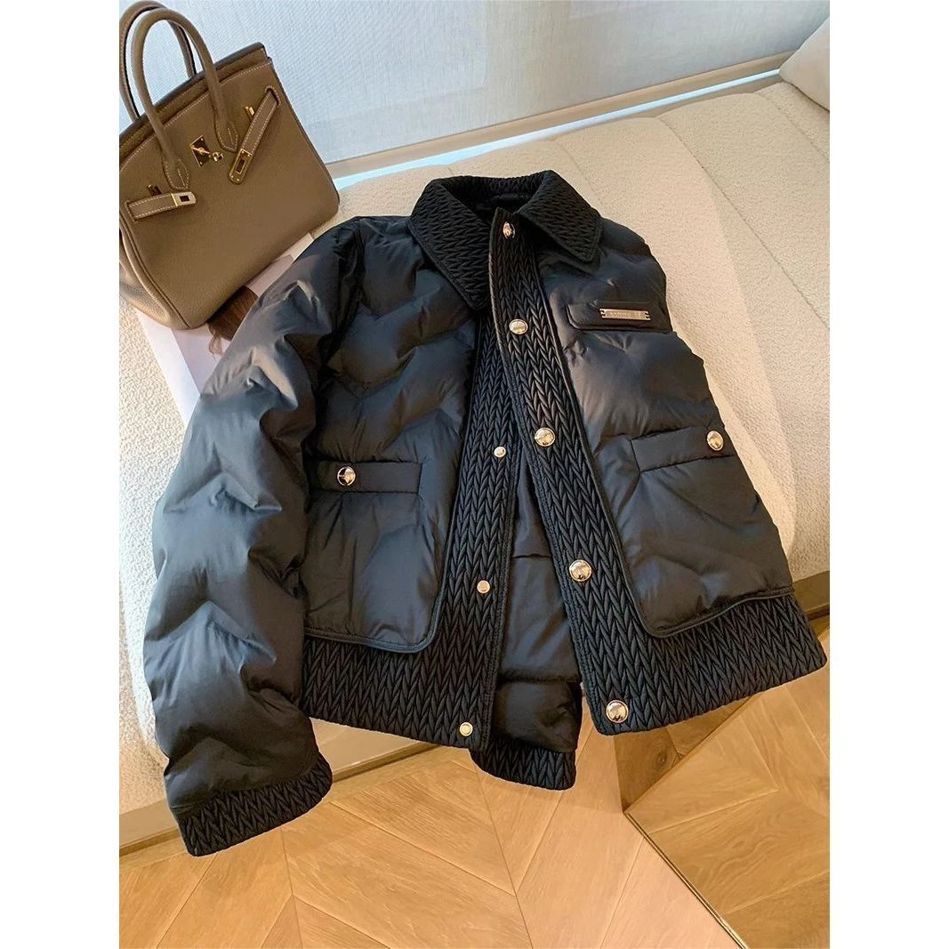 小个子时尚潮流气质名媛保暖翻领棉服外套秋冬季时髦百搭棉衣外套