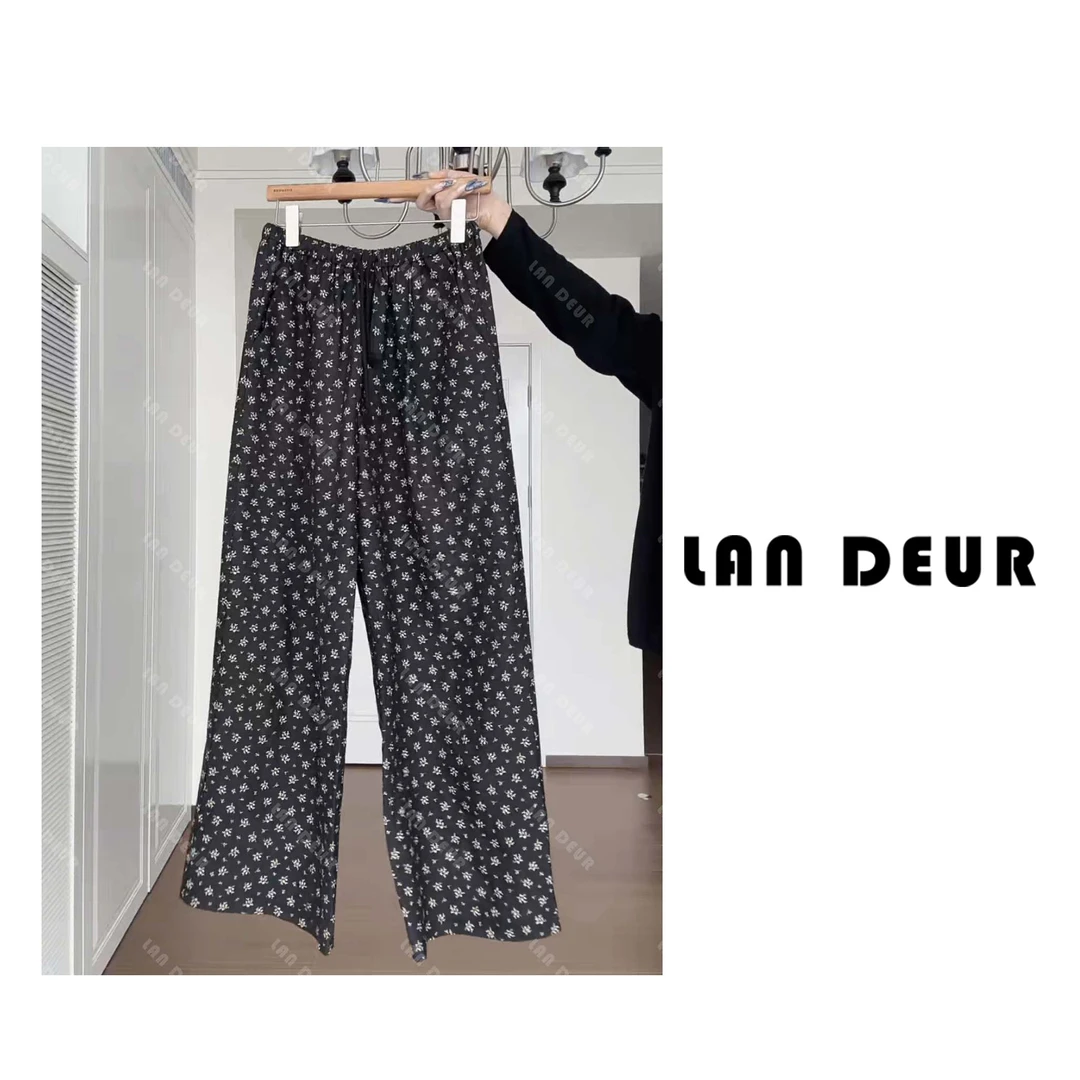 JIUJIU【南法花园】碎花宽松直筒时尚百搭夏季黑色显瘦设计师休闲裤