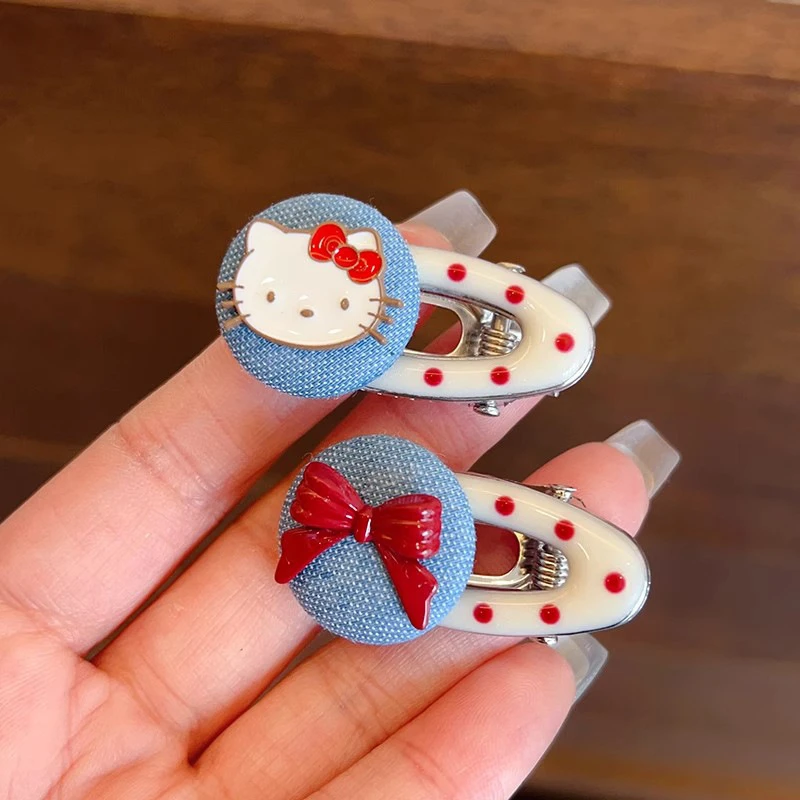 清新少女感波点樱桃kt猫发夹蝴蝶结鸭嘴夹甜美少女心刘海侧边夹