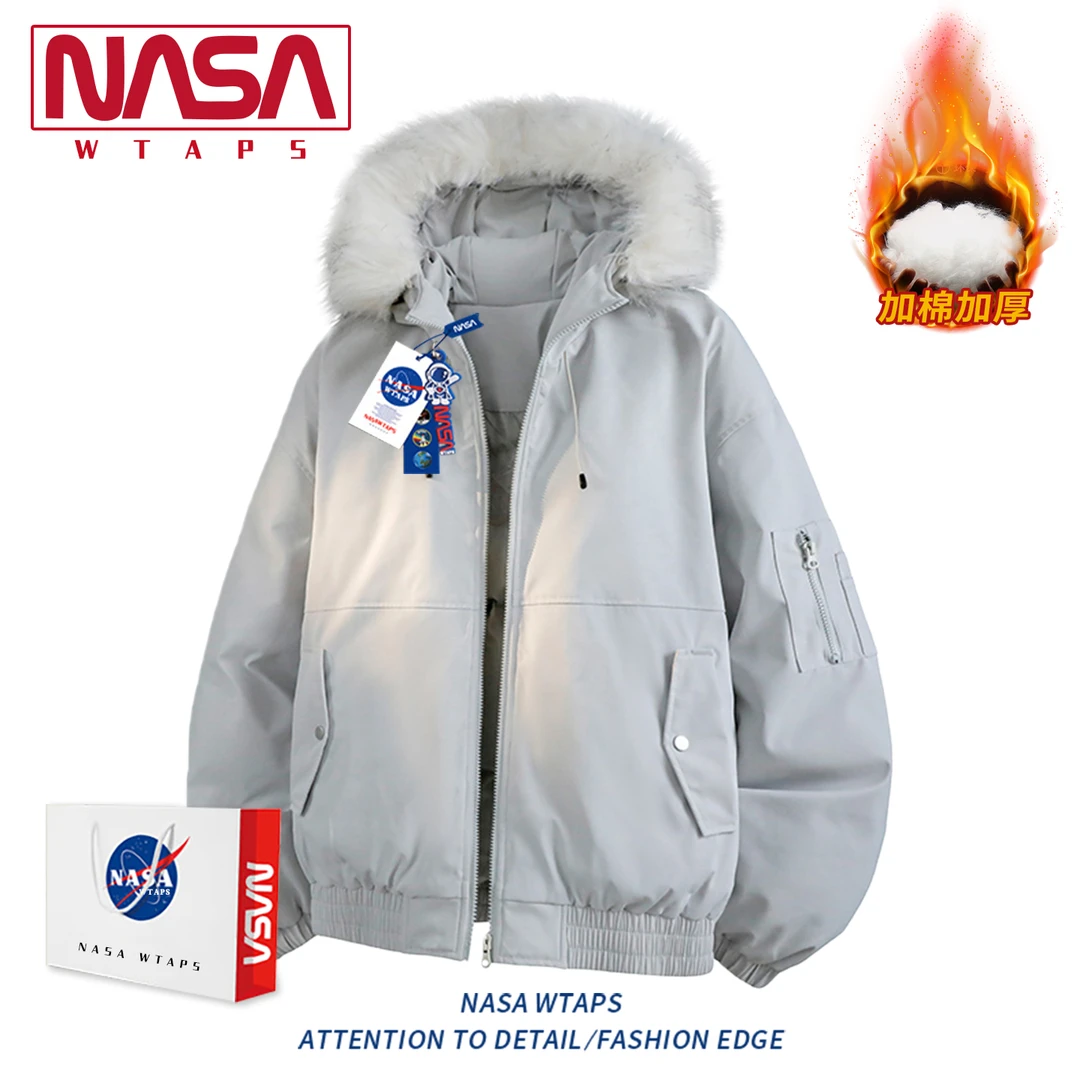 NASA WTAPS派克服男士冬季大毛领棉服加厚保暖防寒棉衣座山雕外套