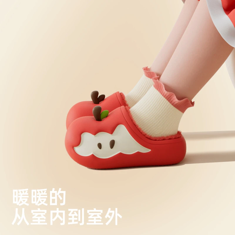 防水苹果棉拖鞋女冬季新款室内半包跟家居鞋男外穿亲子款棉鞋儿童