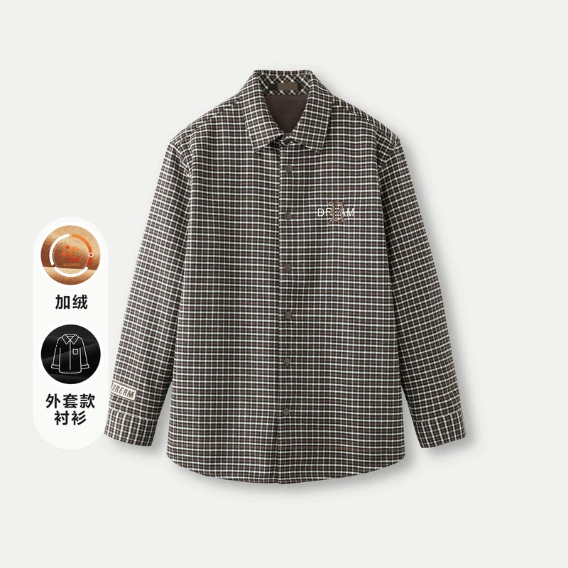 H-秋冬款刺绣格子款衬衫外套加绒加厚男士时尚秋季格纹693