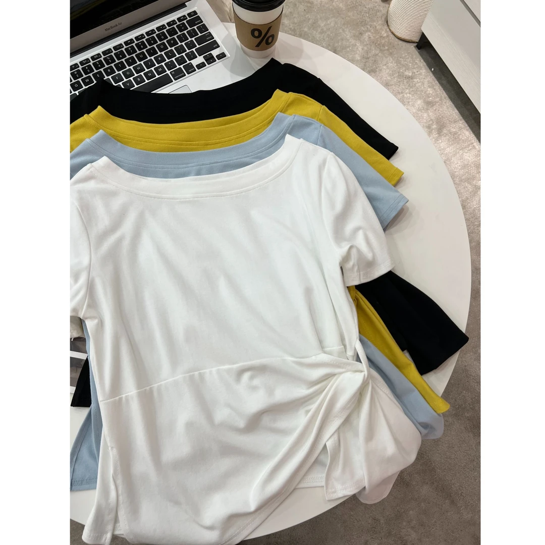 【初奢自制】收腰绑带短袖百搭设计感T恤