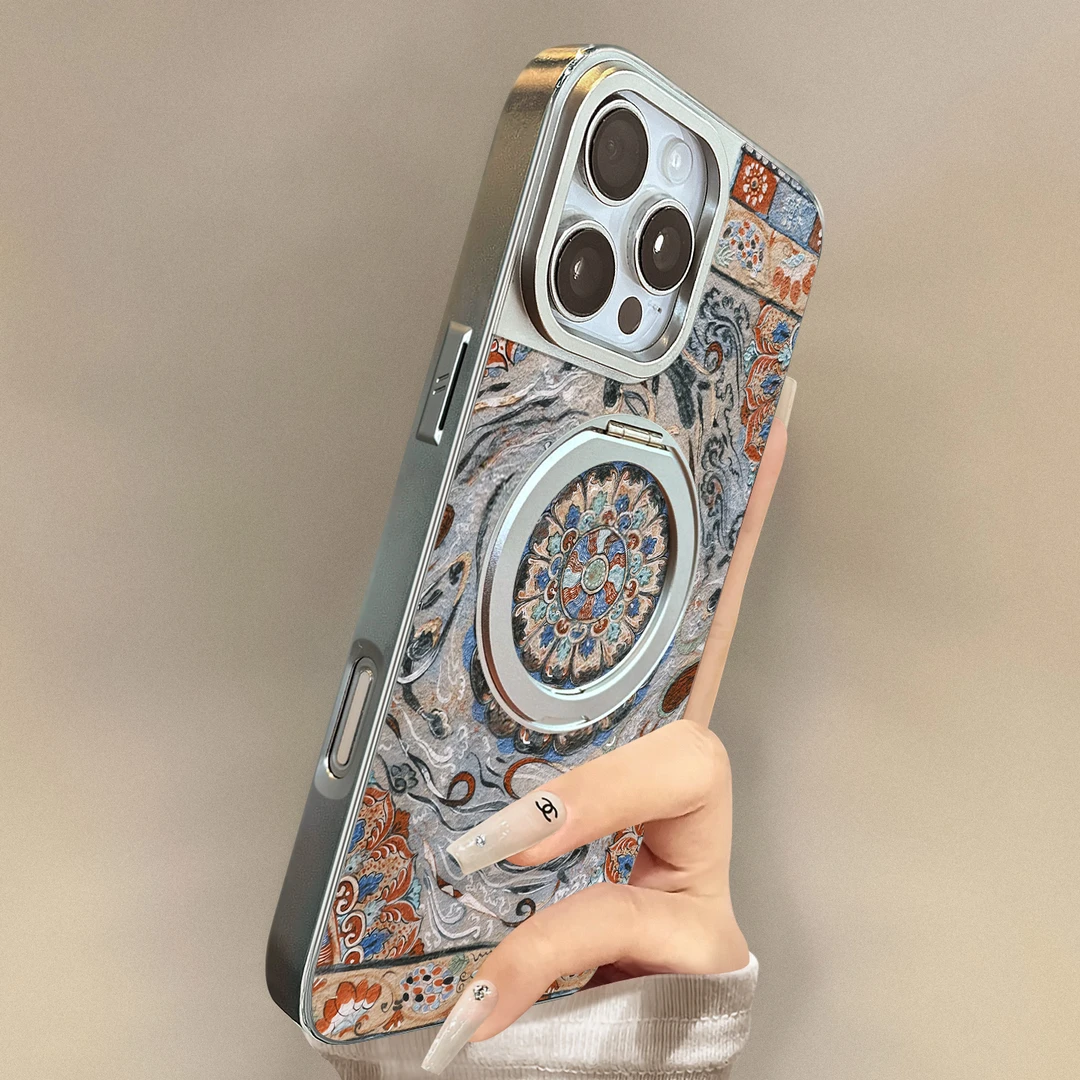 适用苹果16promax旋转支架手机壳男女如意图腾保护套iphone14防摔