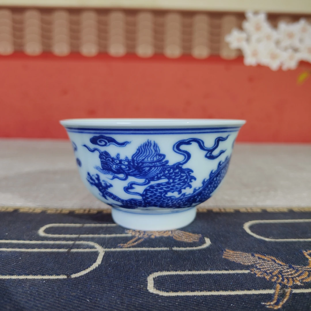 景德镇陶瓷青花龙纹茶杯主人杯陶瓷杯品茗杯功夫茶具
