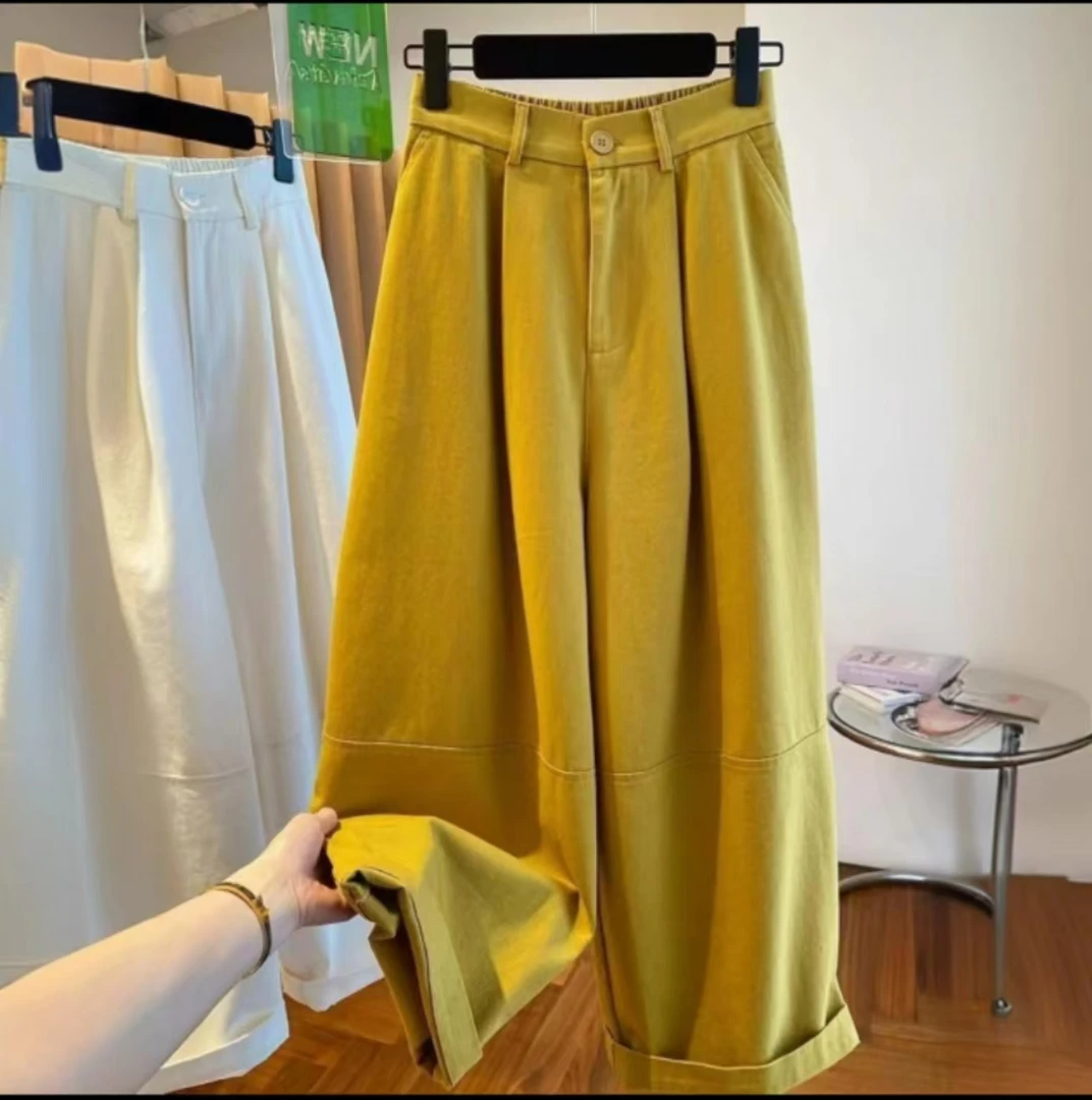 【现货+运险】黄色九分阔腿裤女夏2025新款宽松休闲显瘦直筒气球裤
