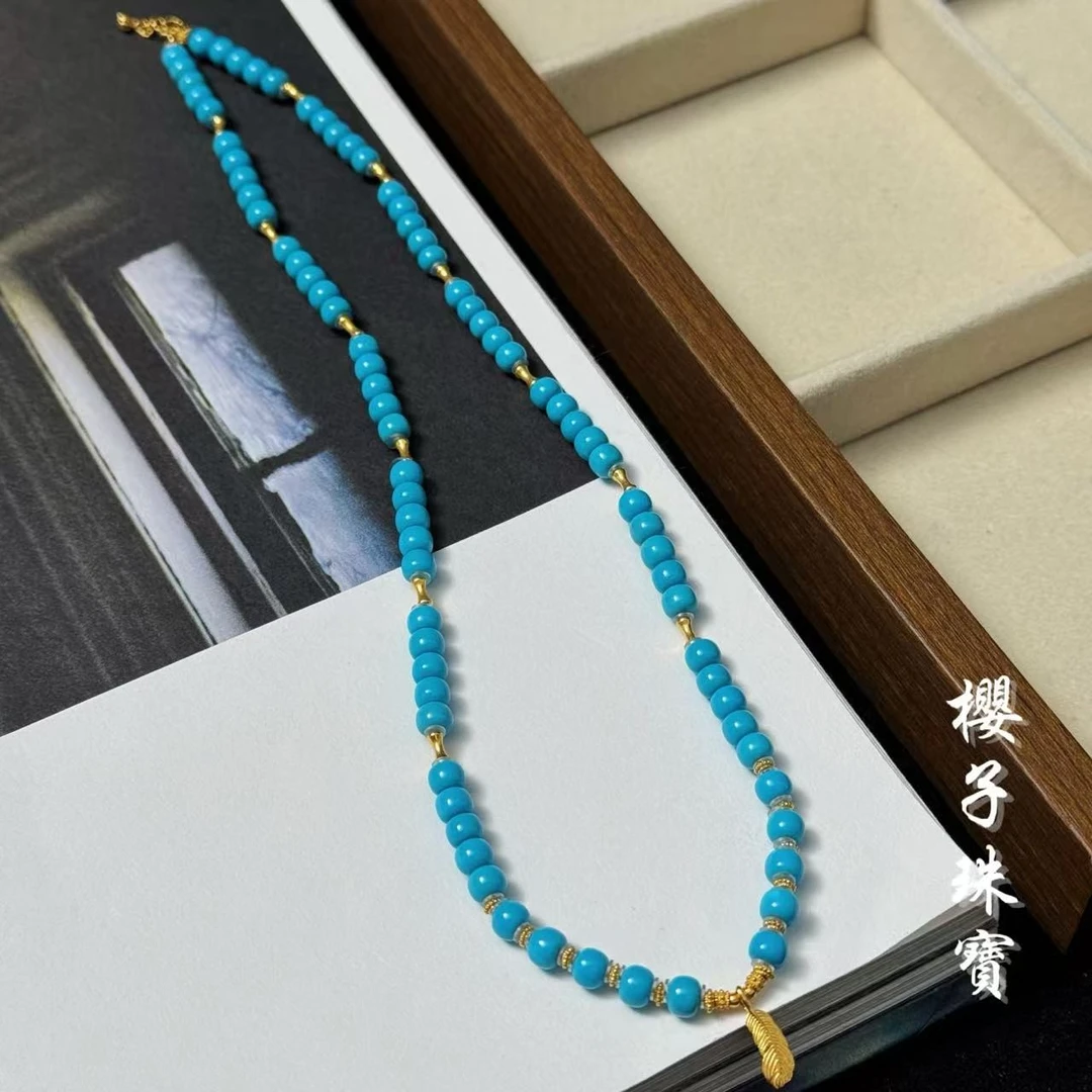 樱子 | 梵诗 18k金高瓷蓝原矿绿松老型时尚百搭项链*YZLX3075