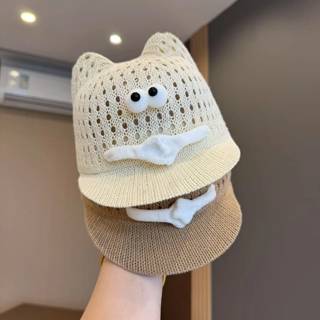 【萌趣夏帽】宝宝草帽薄款儿童遮阳防晒鸭舌帽超萌男女童编织婴儿帽