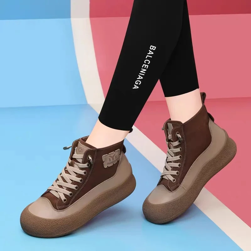 2829头层牛皮厚底复古手工高帮休闲鞋