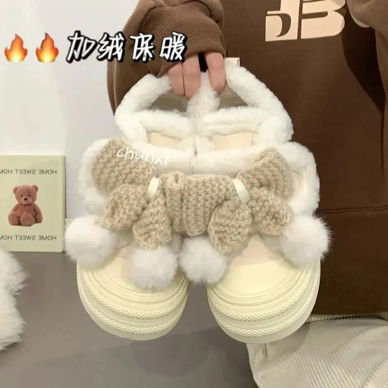 原创爆改蝴蝶结加绒小白鞋女2025秋冬新款百搭休闲板鞋保暖二棉鞋