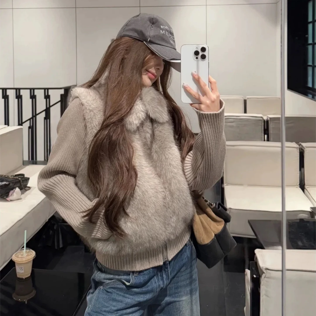 【YY·Fur】“毛绒暖暖”2025年新款秋冬针织拼接可拆卸袖子外套
