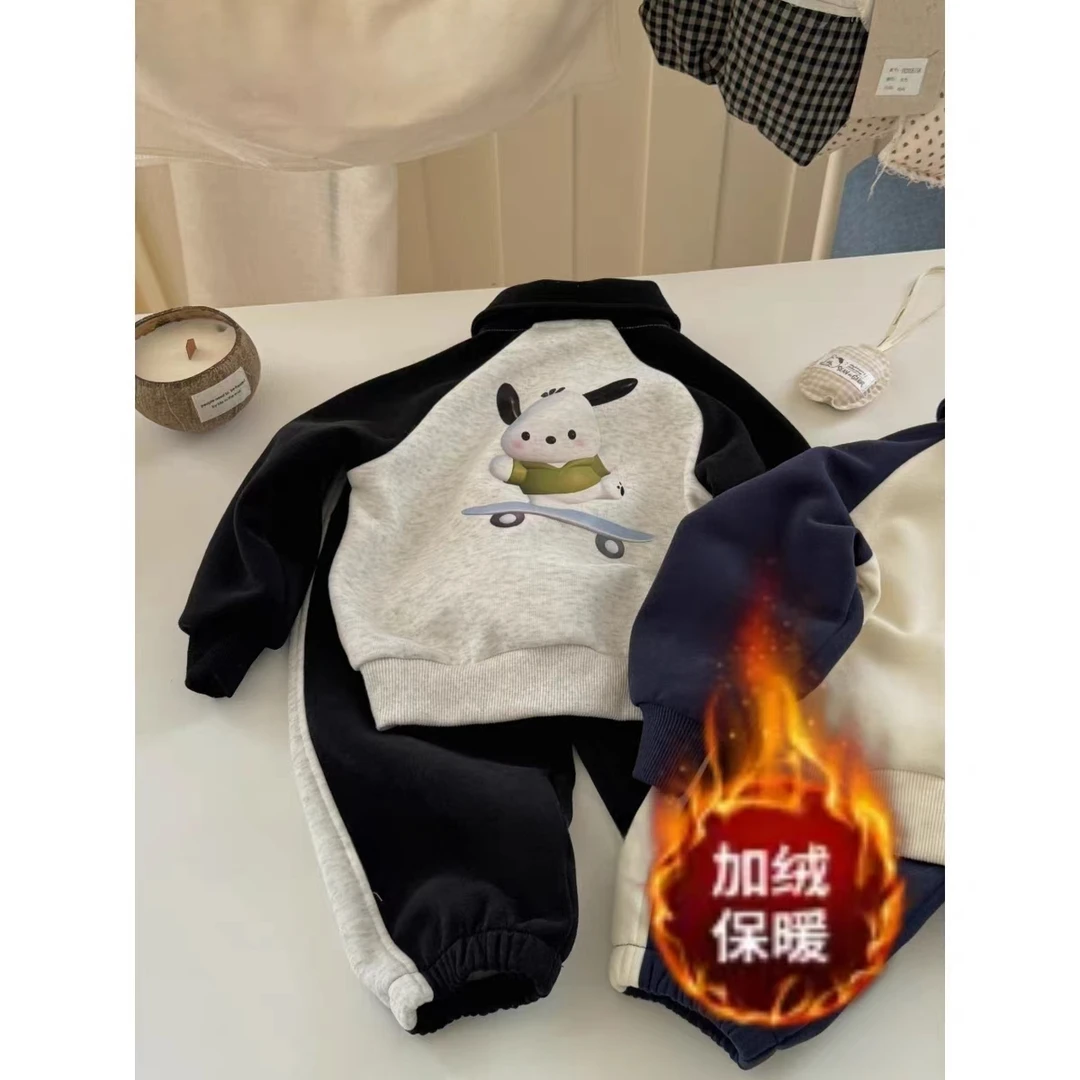 D1121秋冬卫衣加绒儿童polo衫卡通休闲运动套装小童宝宝韩版衣服