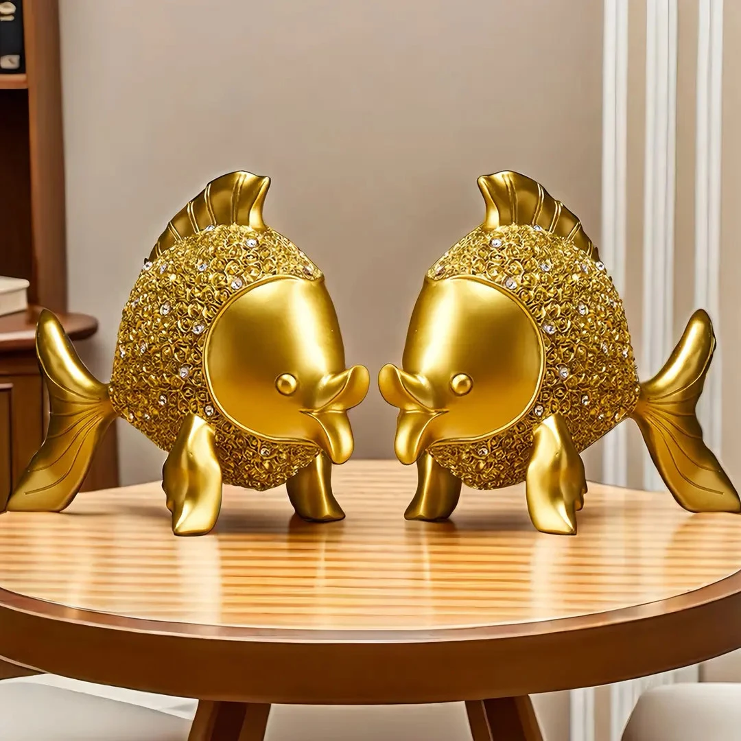 高档大号金鱼摆件家居金色装饰品乔迁新居玄关柜酒柜装饰