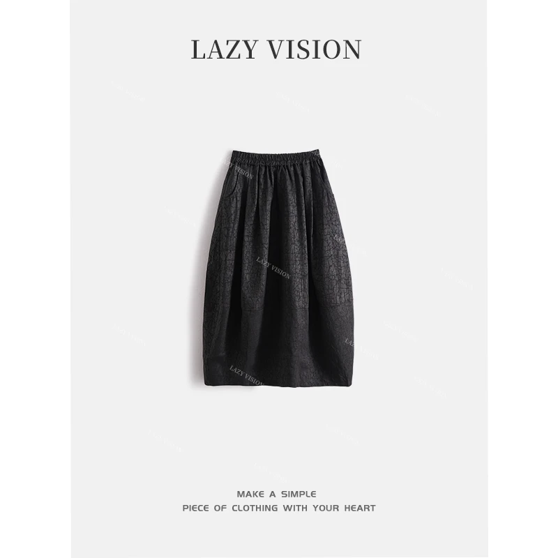 LAZYVISION*香云纱龟裂纹女士半身裙ZMD-28290