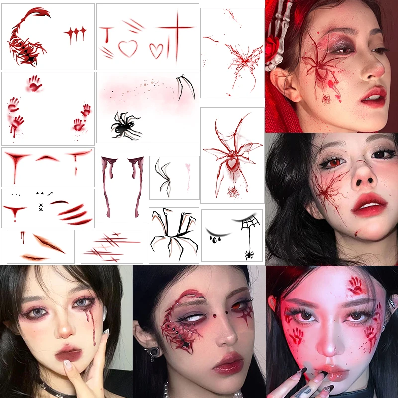 爆款万圣节cos恐怖妆容脸贴高颜值防水防汗通真伤疤狂欢派对男女