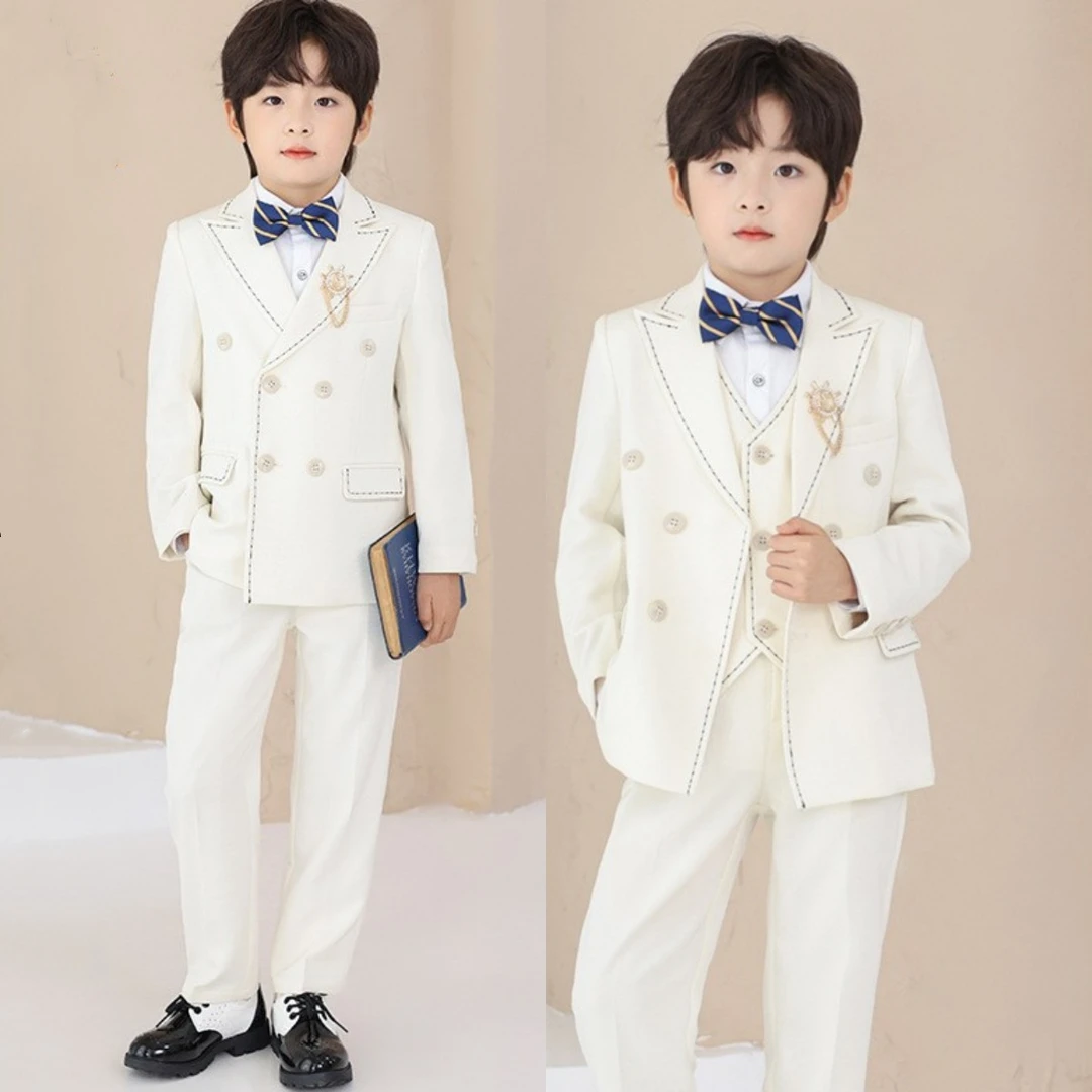 儿童西装套装秋冬白色西服小西服男童主持人男孩花童婚礼礼服男宝