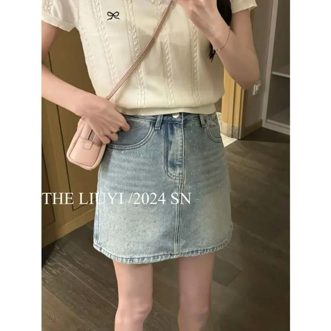 【LIUYI】闪闪～烫钻百搭牛仔短裙44196