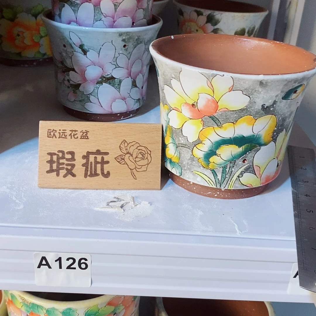 紫砂花盆红陶手绘花盆