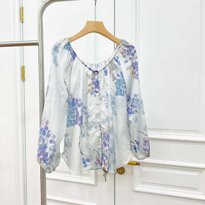 45CS3493法式时尚独特绝美减龄上衣女夏季气质高级感长袖印花衬衫