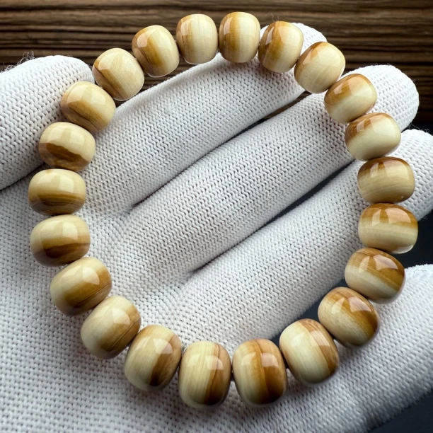 Q2973天然猛犸 咖料汉堡珠手串10.3*9mm一物一图假一罚十
