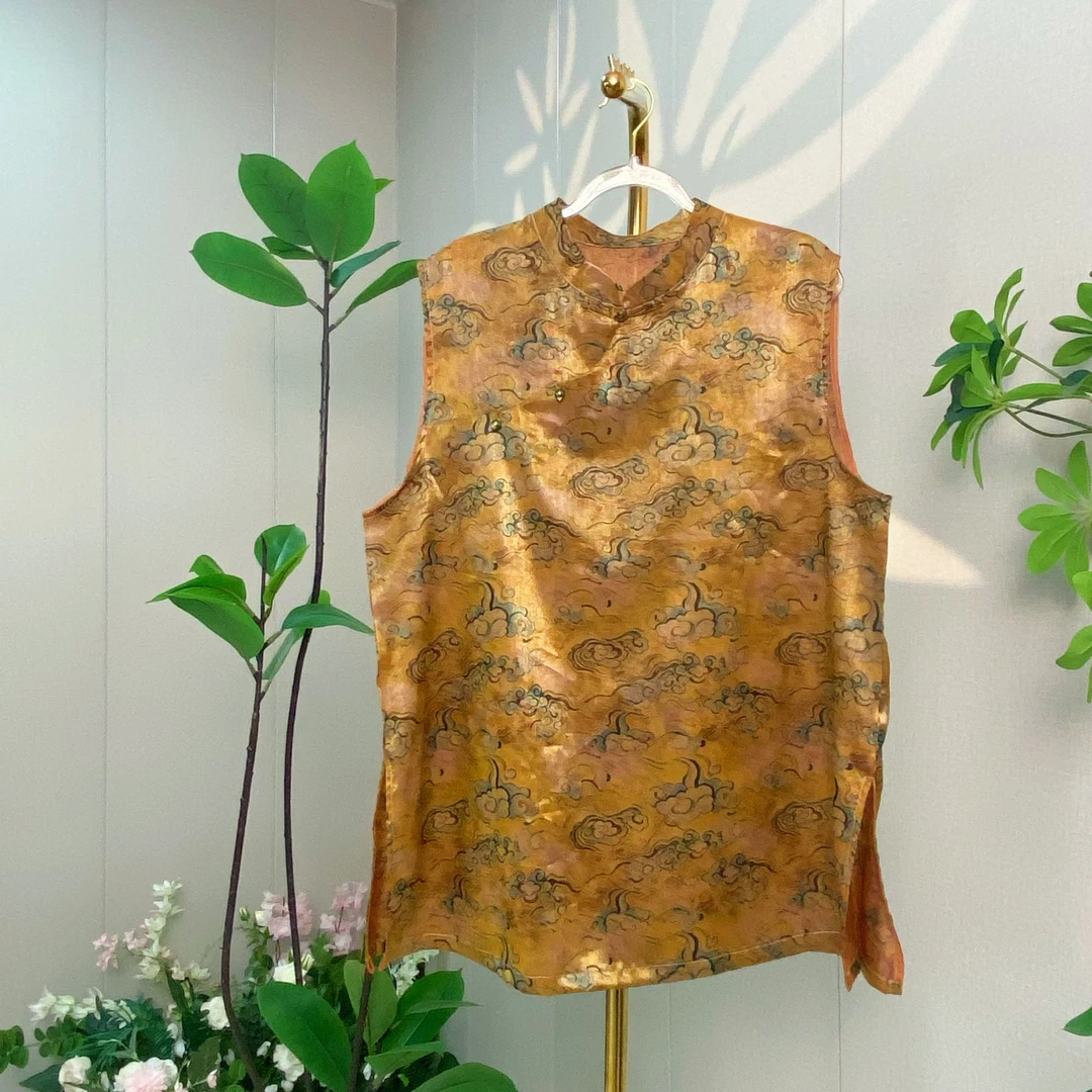 【云影銮金】2025夏季新款新中式国风中长款气质女显瘦斜襟奥黛上衣