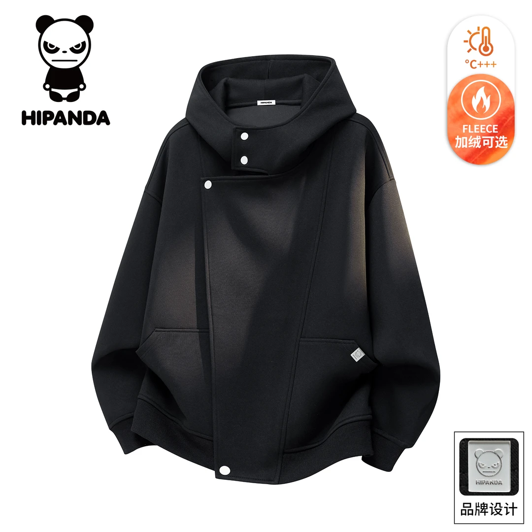 Hi Panda你好熊猫美式解构开衫连帽卫衣男士秋冬季加绒保暖上衣服