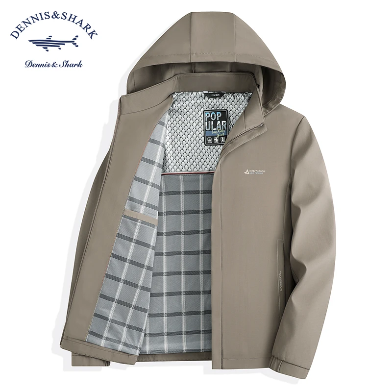 春秋季免烫连帽纯色防风夹克中年宽松男士夹克衫外套休闲薄款