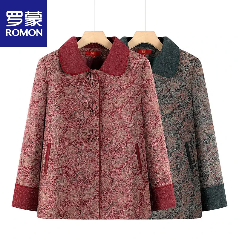 罗蒙中老年人秋装外套女新款奶奶洋气翻领上衣60岁70妈妈春秋高档