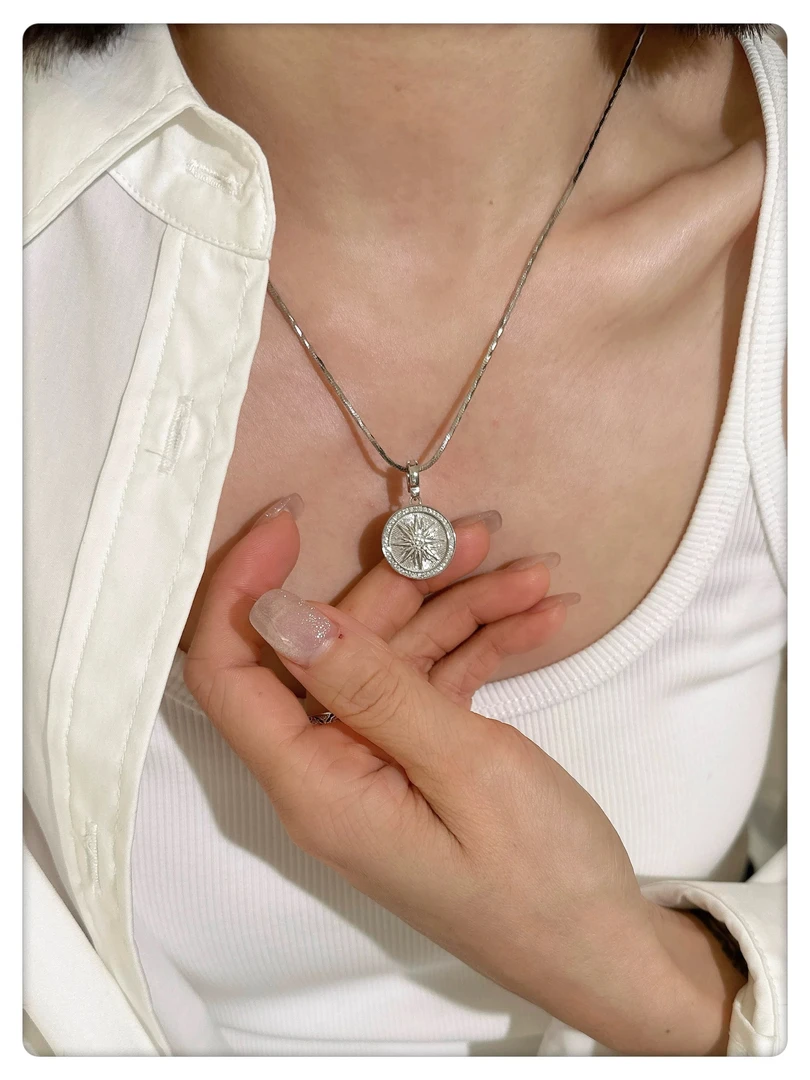 吊坠925银 圆形八芒心挂坠925银