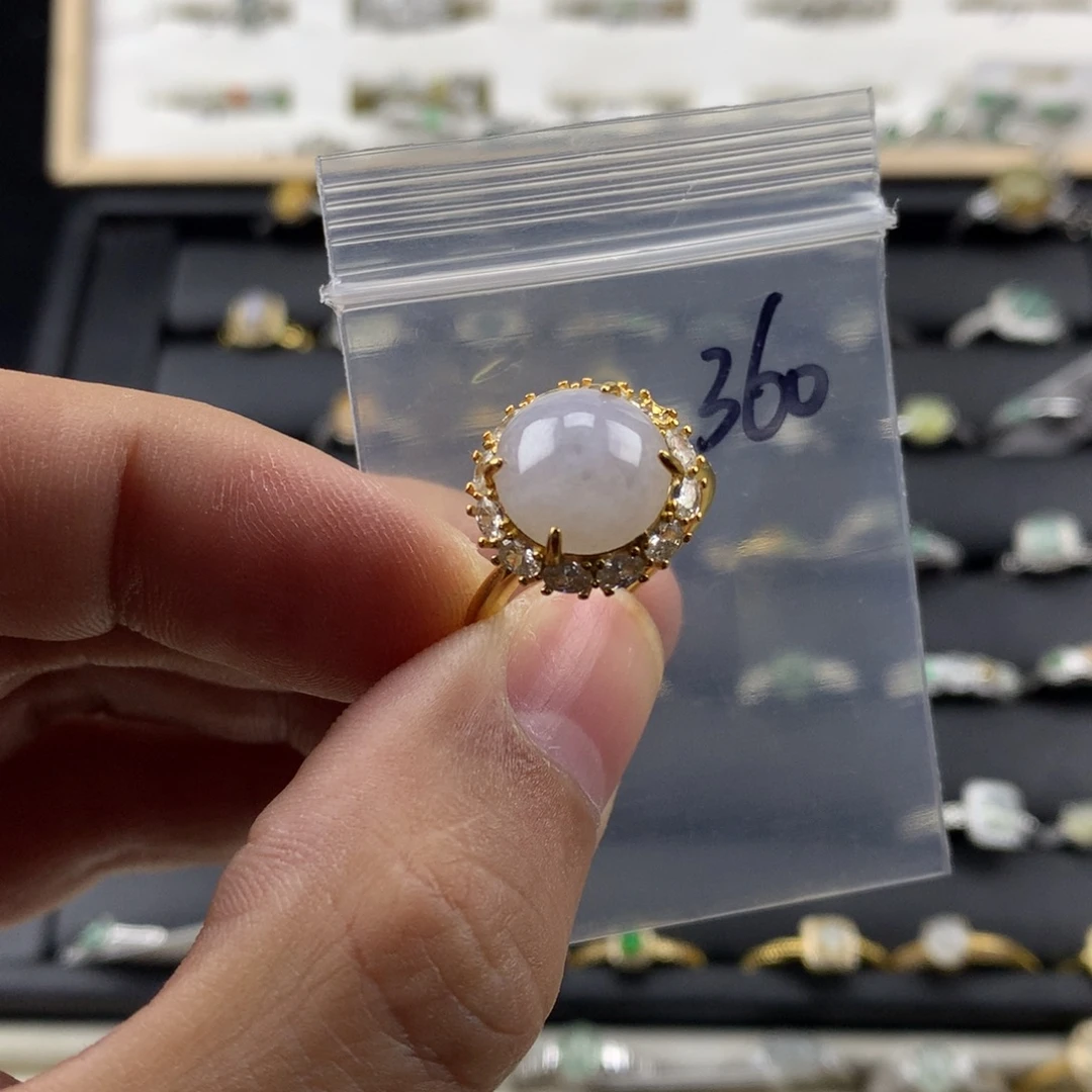 翡翠银S925镀金镶嵌戒指360