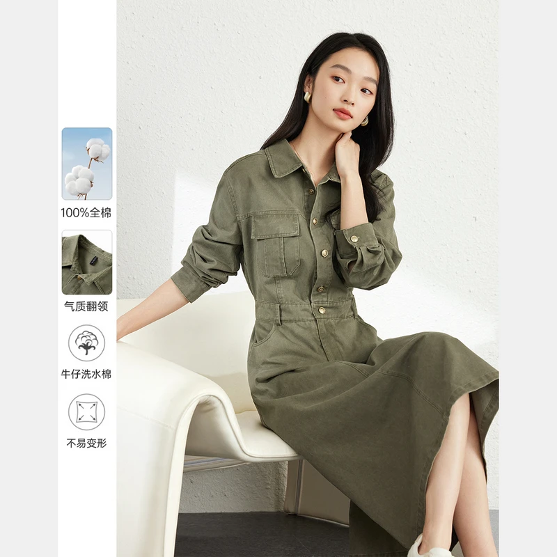 *复古牛仔连衣裙女2025年新款工装收腰显瘦衬衫裙M9006