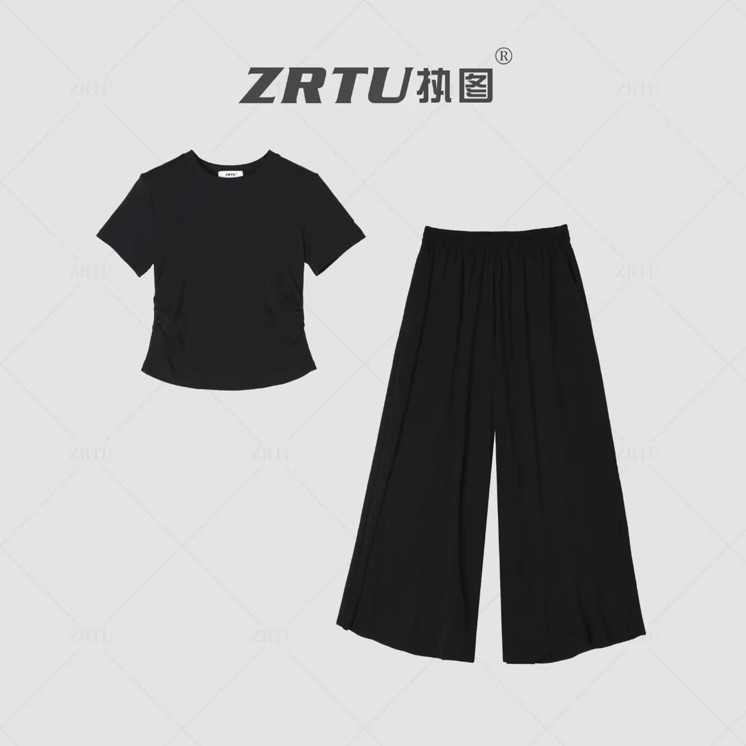 ZRTUZ执图 2025夏季简约气质时尚纯色裙裤套装上衣+裙裤两件套