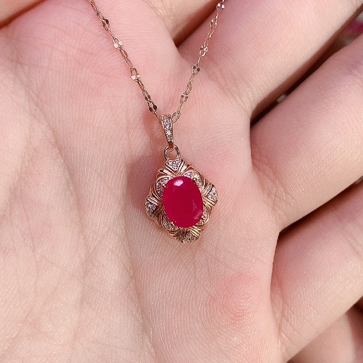 红宝石颈饰银S925镶嵌