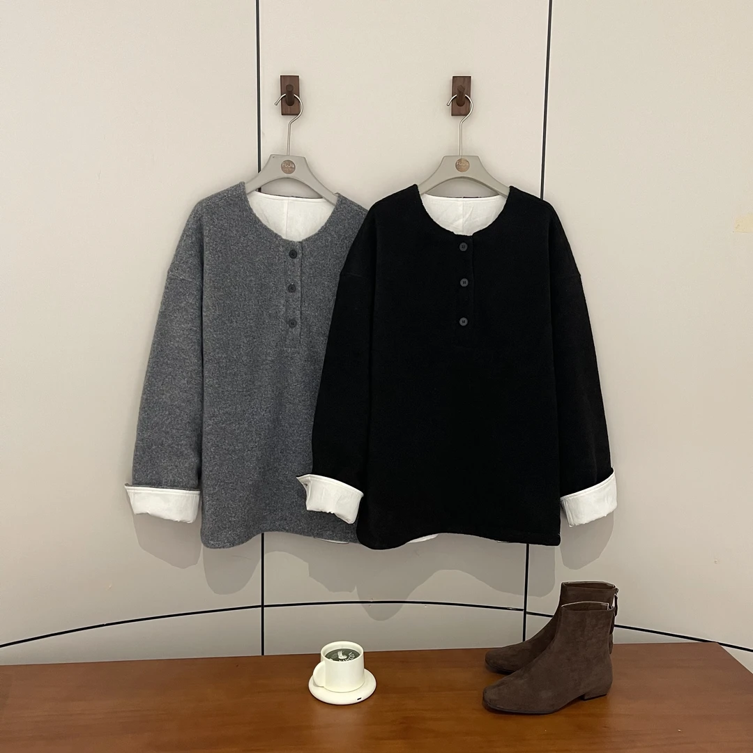 新款气质韩版简约前扣翻袖外套Y8698