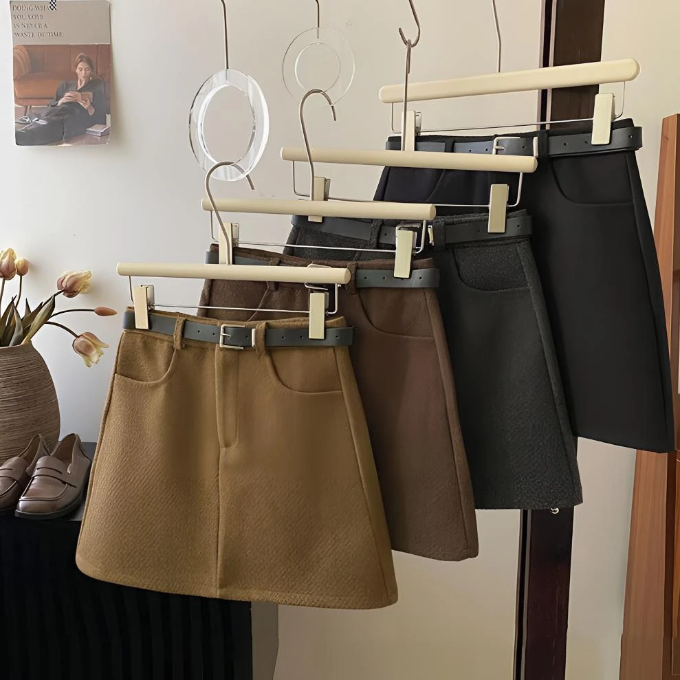 咖色裙子防走光毛呢半身裙女冬季高腰包臀裙百搭A字裙黑色短裙潮