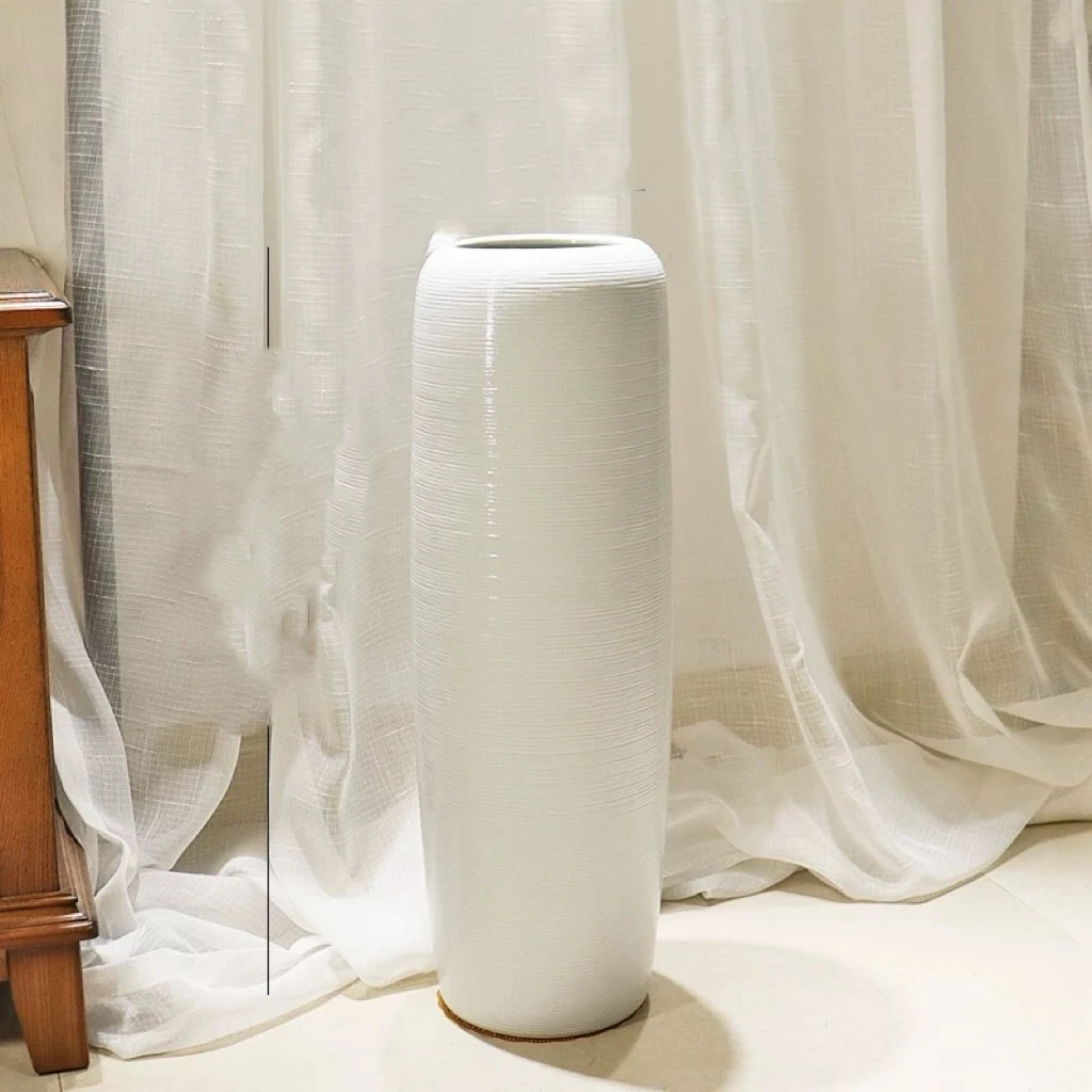 现代简约客厅北欧落地花瓶大号陶瓷干花装饰欧式插花摆件白色居家