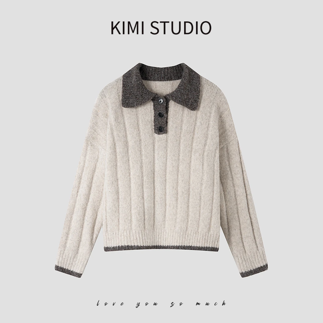 AW25931   秋冬撞色边polo翻领坑条羊毛针织毛衣